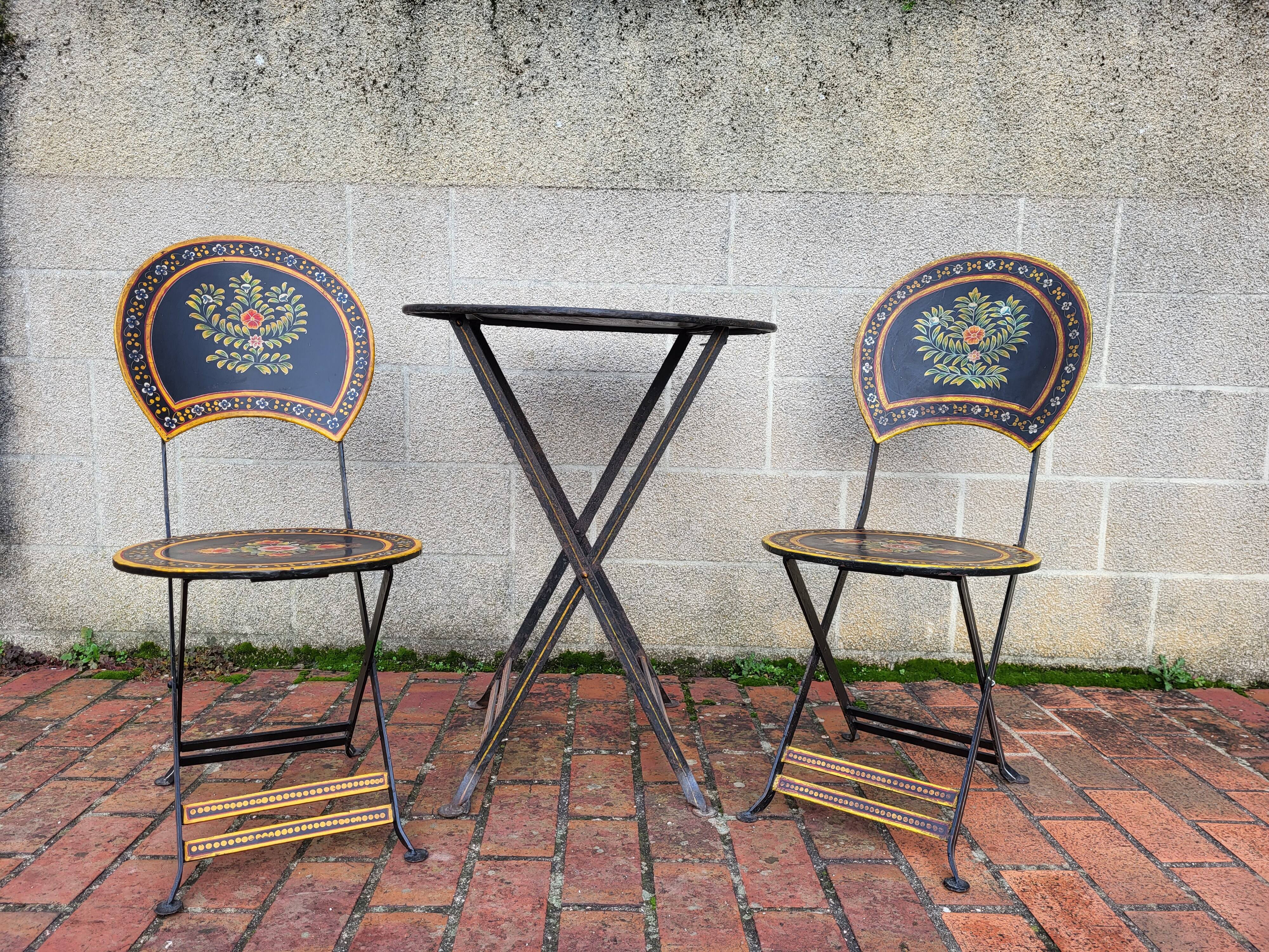 Set folding table and chairs metal Napoleon III style