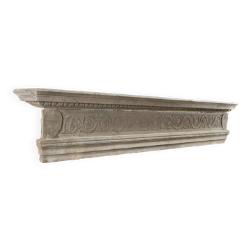 Ancient Renaissance fireplace lintel in pietra serena stone, 15th century.