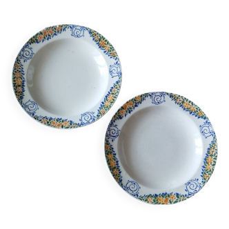 Assiettes montées anciennes x2 en faïence terre de fer hbcm modèle « vaucluse ».