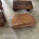 Small stool, teak footrest with short cut corners.