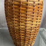 Vase en grés et rotin vintage