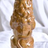 Vase - Bouteille ancienne zoomorphe lion en grès émaillé signée Gps