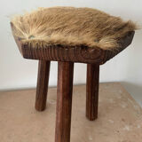 Wood and skin tripod stool