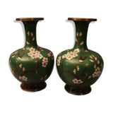 Pair of enamel vases partitioned China Far East