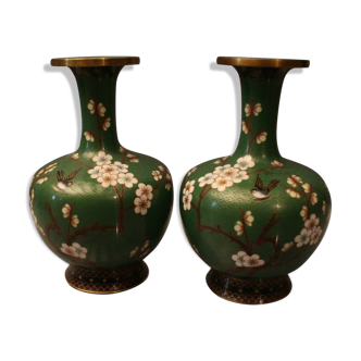 Pair of enamel vases partitioned China Far East