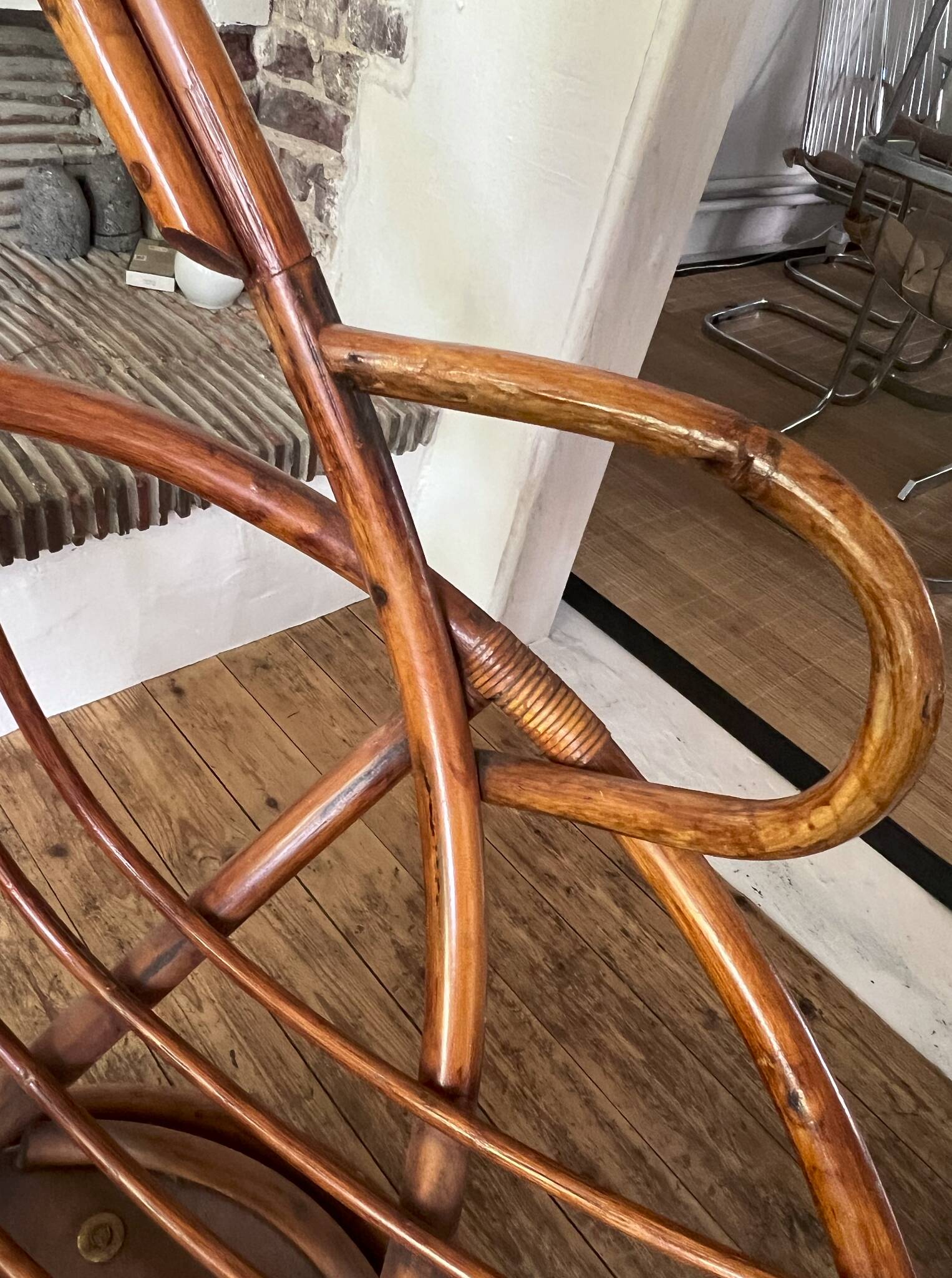 Pair of rotating rattan armchairs