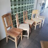 5 chaises en bois vintage