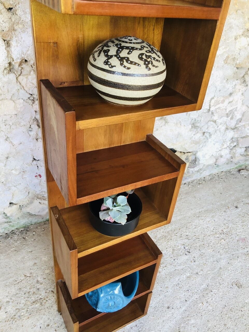 Vintage straight wall shelf, Scandinavian teak style, Circa 70's