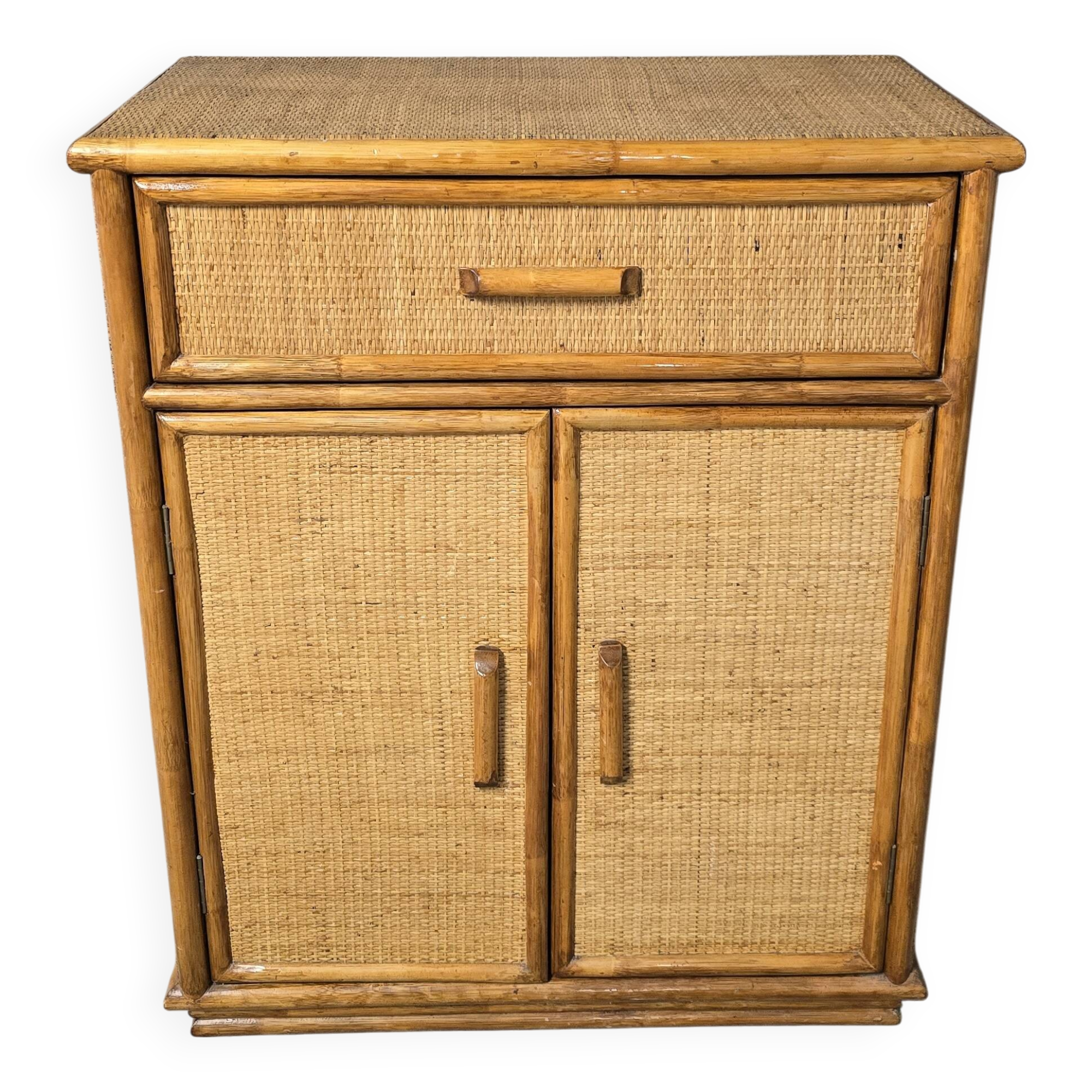 Buffet - Chest of drawers in woven rattan and vintage natural bamboo