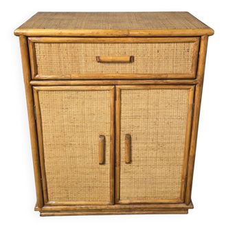 Buffet - Commode en rotin tressé et bambou naturel vintage