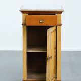 Antique wooden 1-door hallway/nightstand with a light marble top