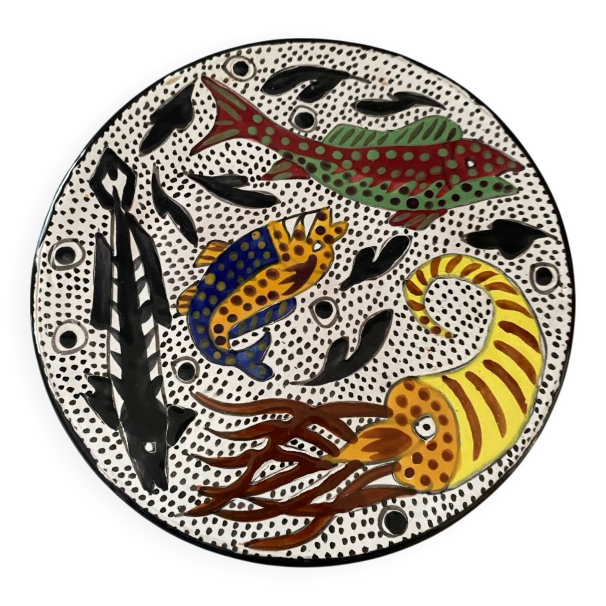 Spanish fish design wall plate signed