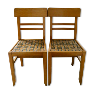 Pair of chairs, sitting in braided wicker, 50 years