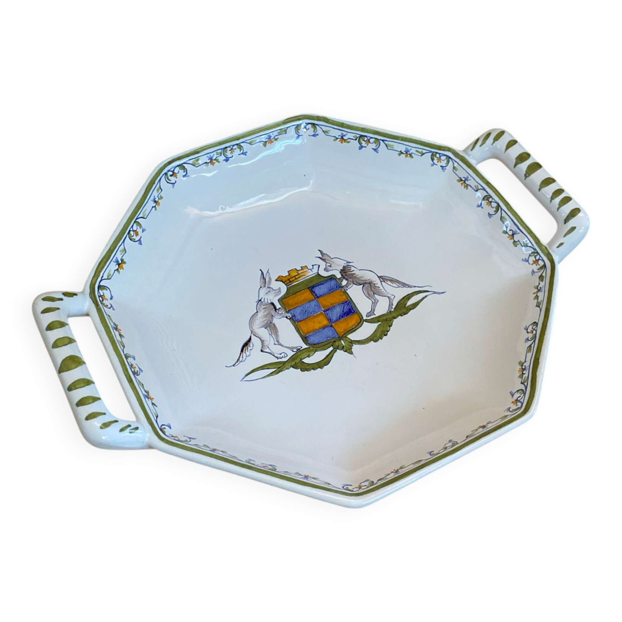 Old style moustiers plate white ceramic polychrome decor vintage