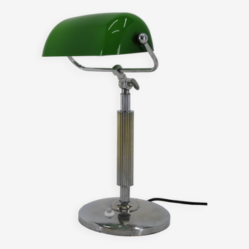 1930s Art Deco Chrome Plated  Banker Table Lamp , Czechoslovakia