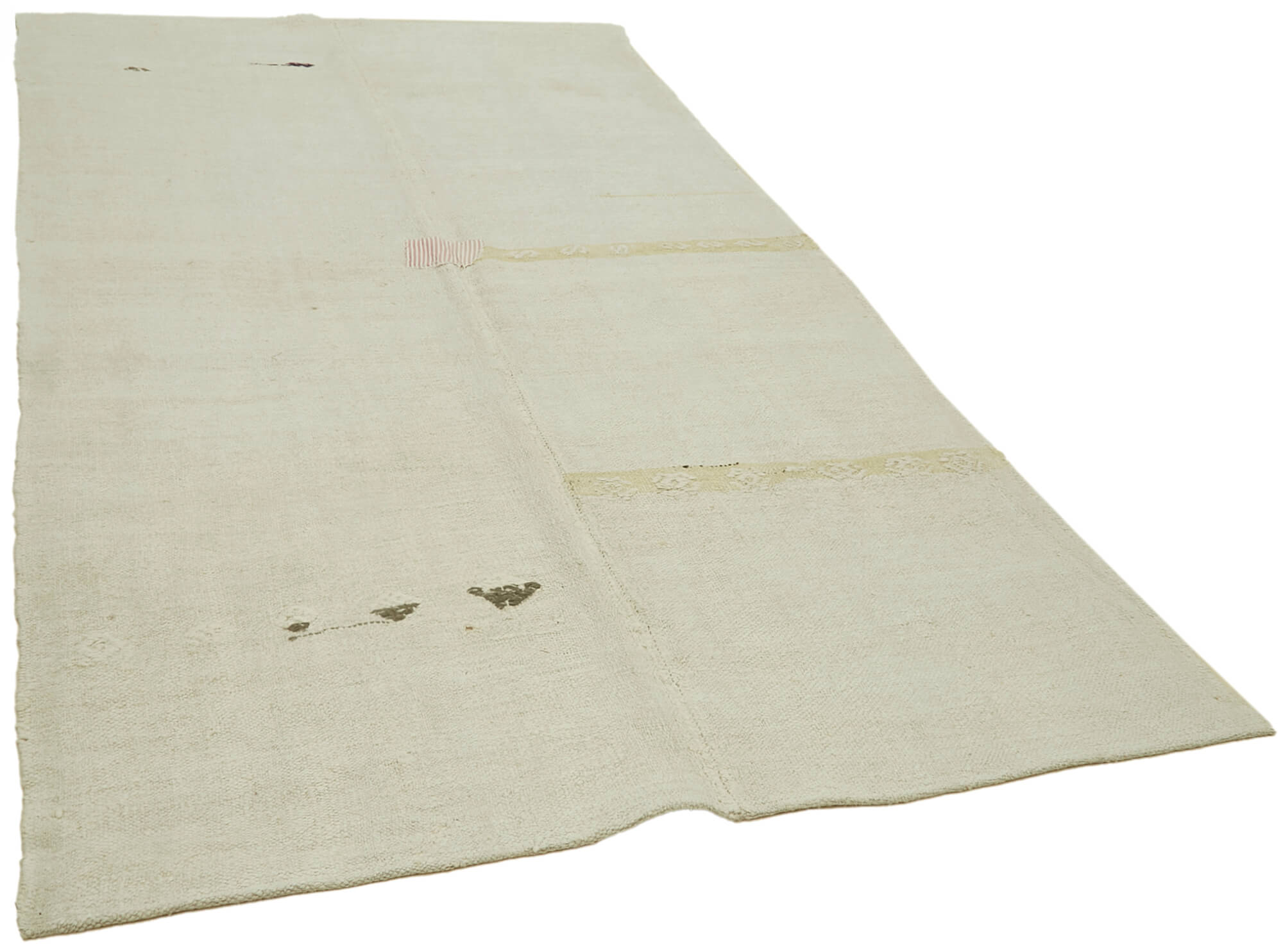 Hand-knotted oriental rustic 1970s 180 cm x 320 cm beige hemp kilim carpet