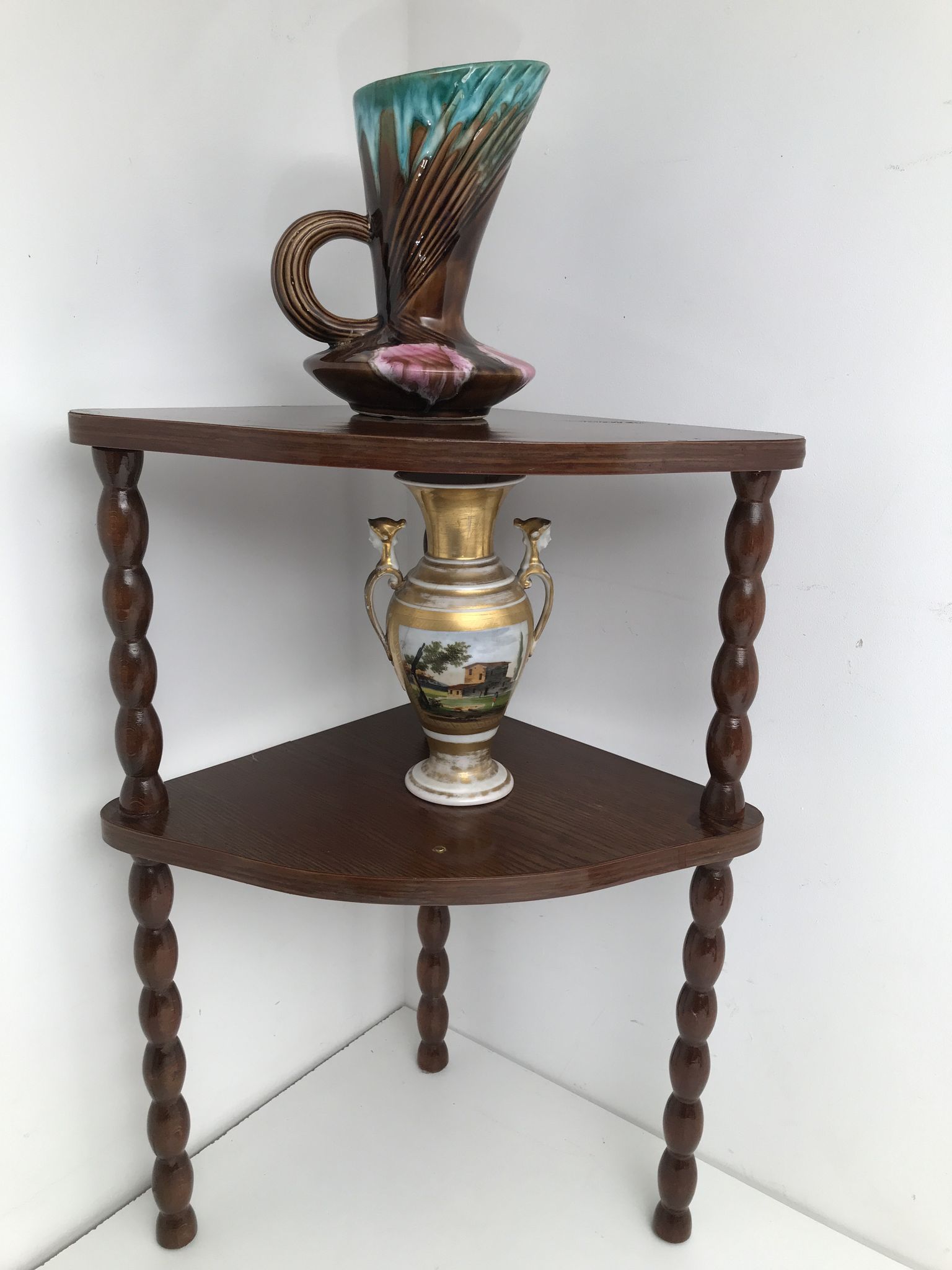 Wooden corner sellette turned vintage vintage louis XIII style