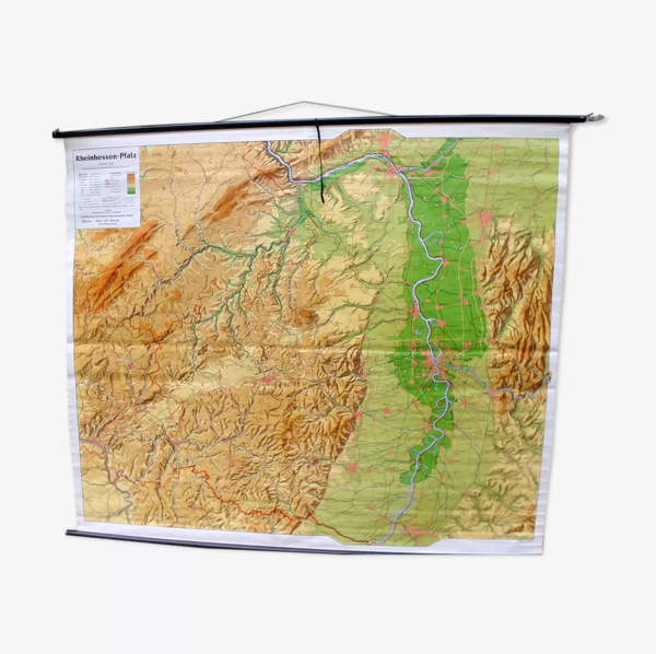 Carte géographique du district de Hesse rhénane et Palatinat 215 cm