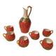 Service à liqueur fraise ancien carafon 6 petites tasses porcelaine biscuit barbotine