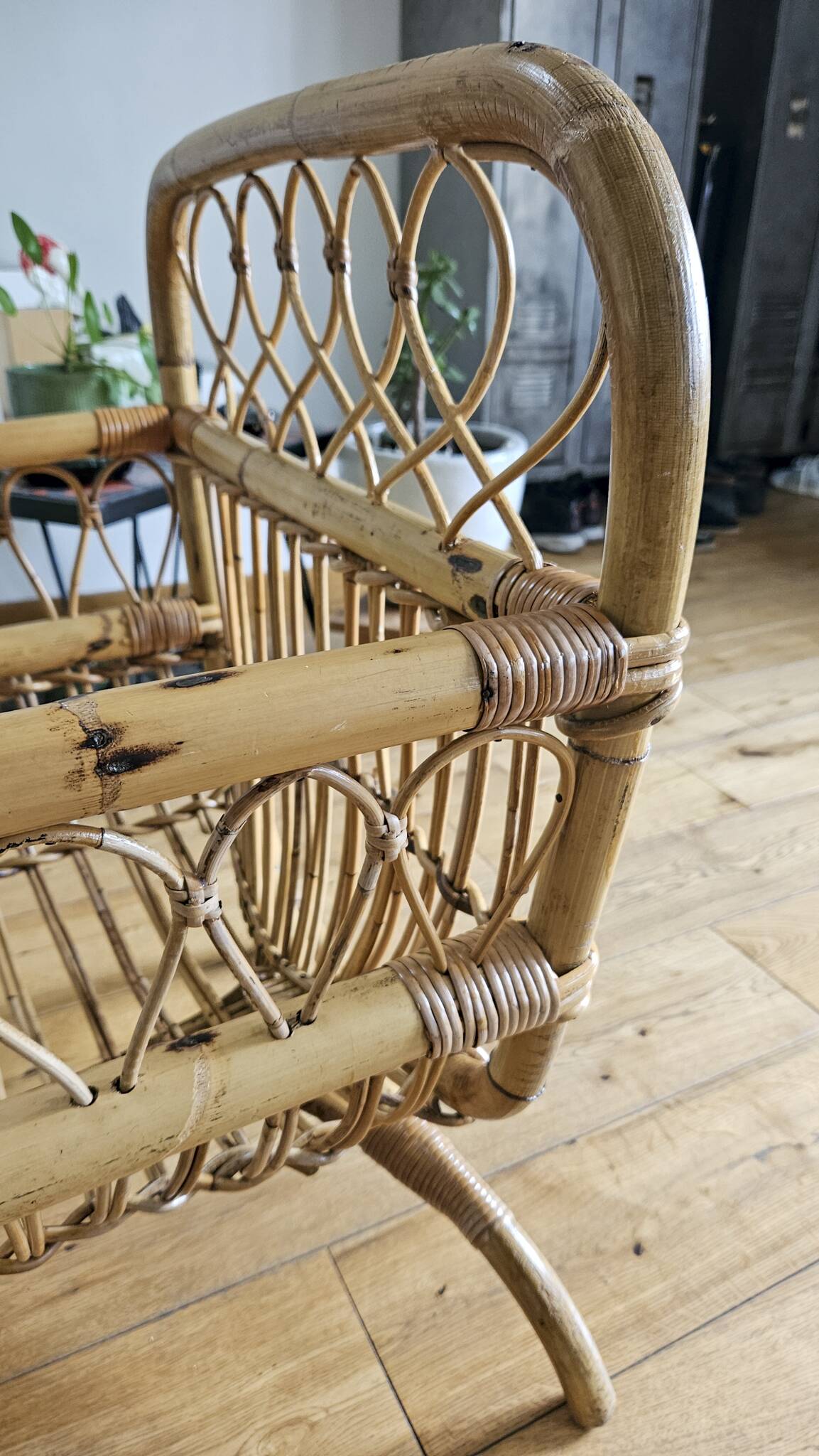 Vintage rattan and bamboo baby bed / cradle