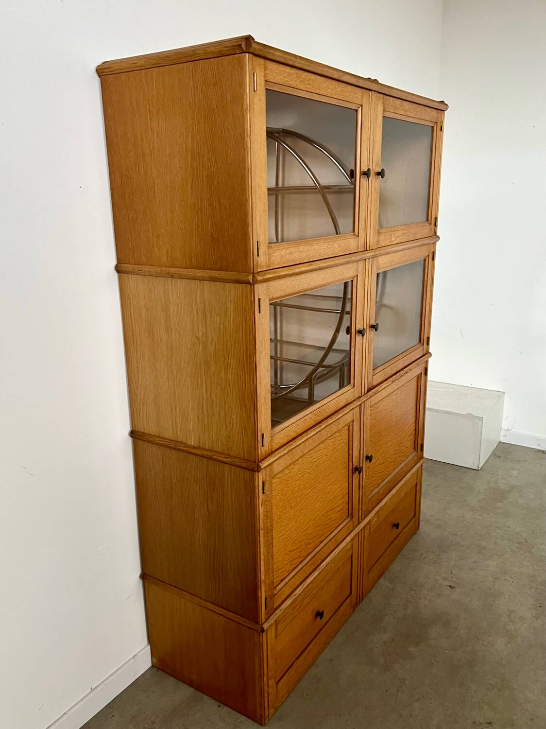 Old MD storage furniture bookcase design Martin Dupuis light oak 1950s vintage