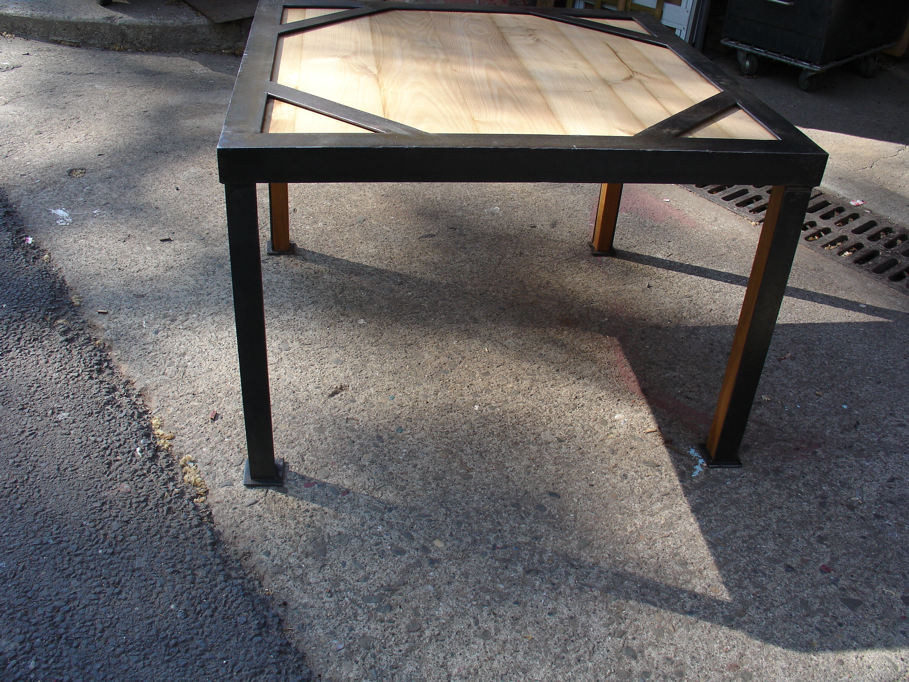 Industrial-style steel and wood coffee table or side table
