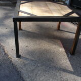 Steel and wood-style coffee table or sofa