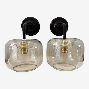 Pair of smoked glass wall sconces