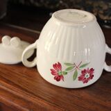 Jacques Lunéville ceramic sugar bowl with red flowers Art Deco