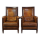 Vintage Art Deco Sheepskin High Back Armchair Set with Wood Finish