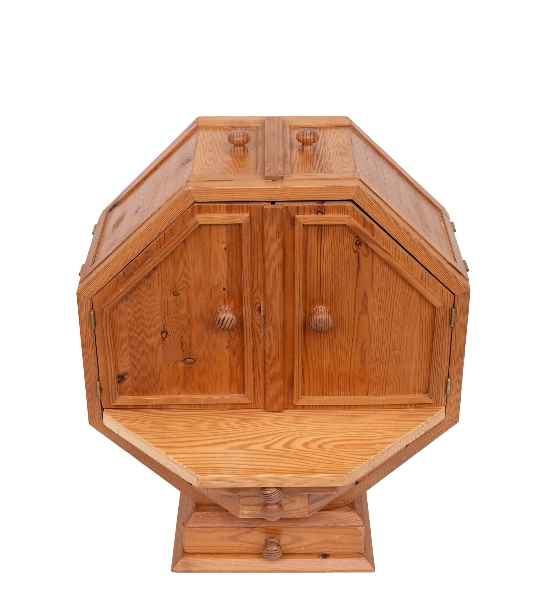 Metamorphic Solid Pine Dry Bar, Folding Design, 1970s, Good Condition