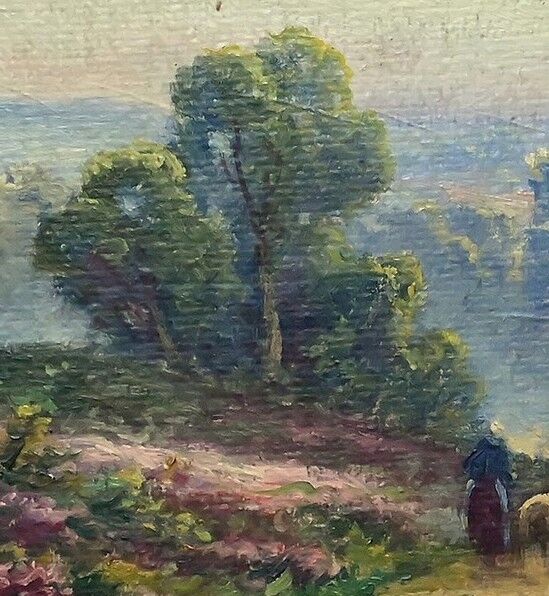 Painting "Shepherdess and her Flock", oil on panel signed G. Corbier – early 20th century