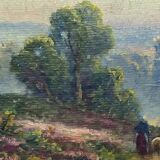 Painting "Shepherdess and her Flock", oil on panel signed G. Corbier – early 20th century