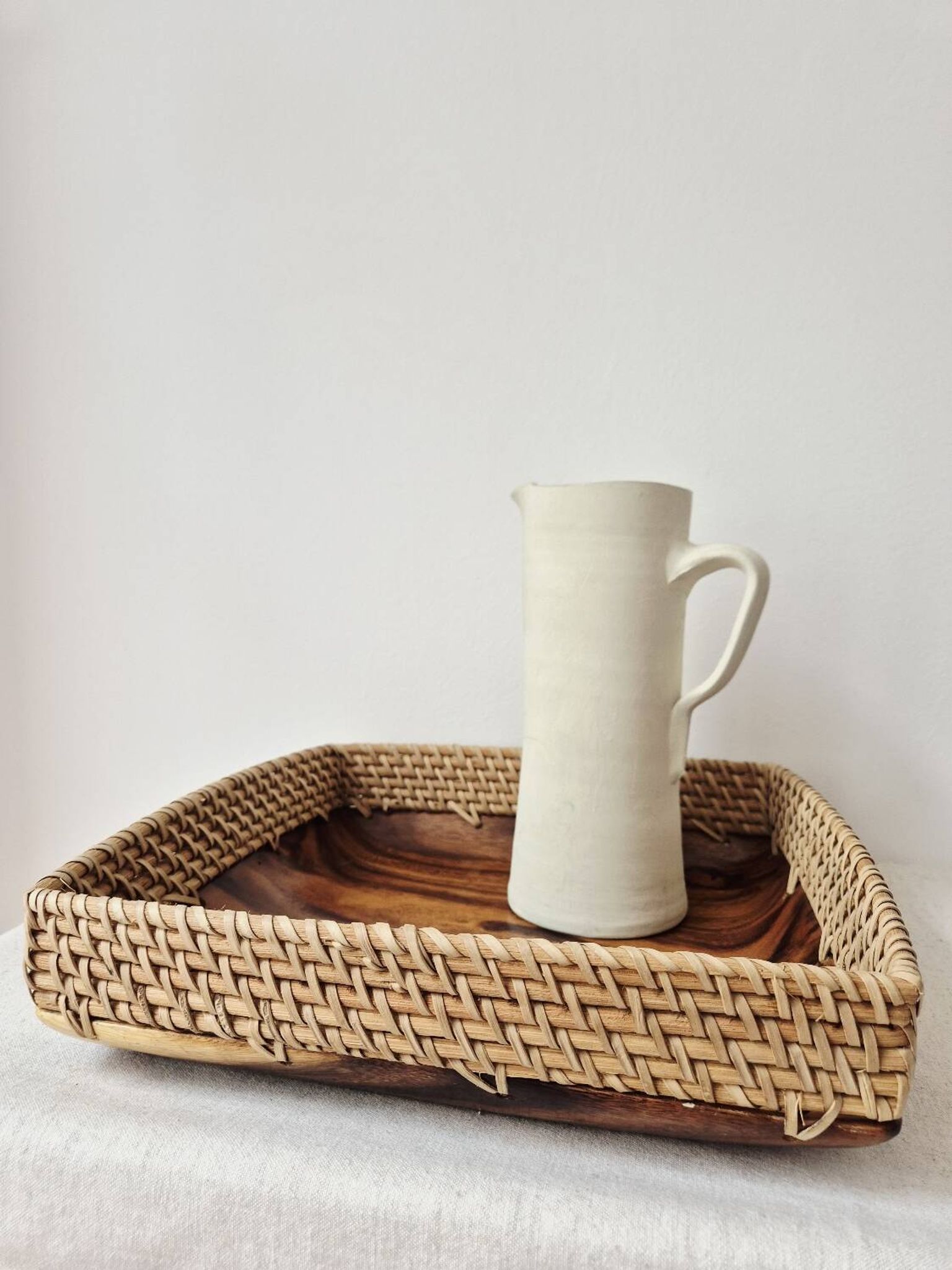 Wood and rattan plateau '80s - Vintage