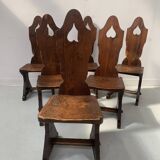 Set of six natural wood chairs "Brutalist art" 20th century