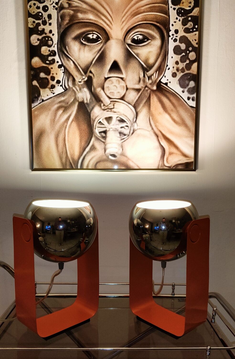 Paire de lampes eyes ball vintage orange massive