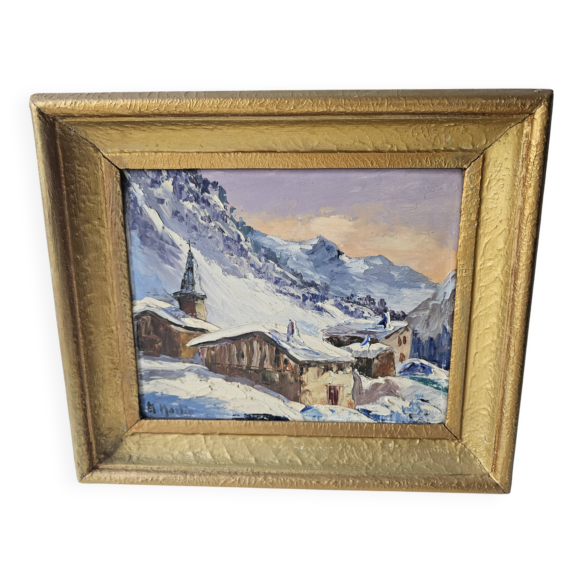Oil painting on panel Village du Tour / Le Tour (Chamonix) Signed M Mart