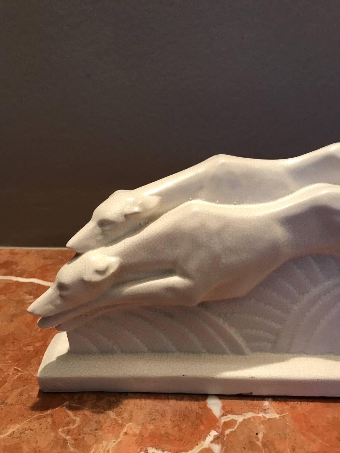 Cracked ceramic greyhound E. Siegl Manufacture Orchies Art Deco