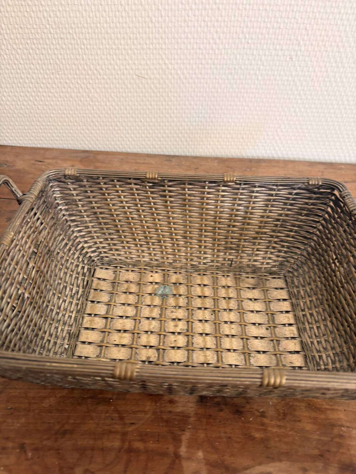 Vintage 1950s silver metal braided fruit basket
