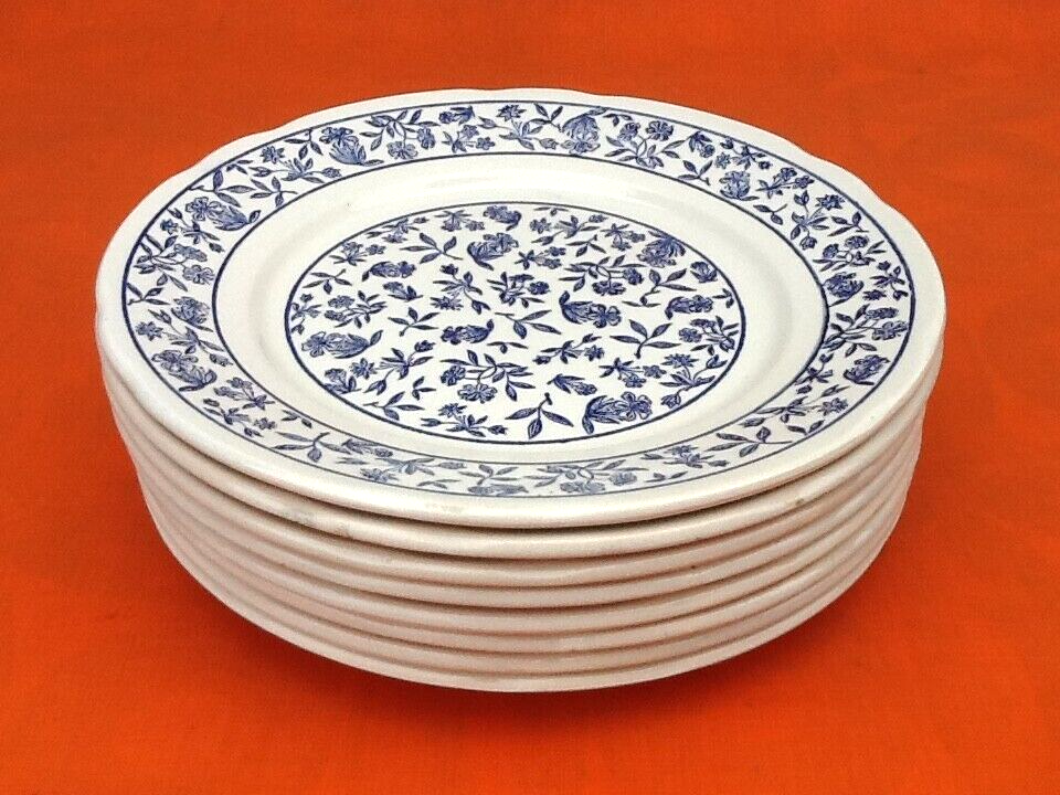 8 flat earthenware plates with floral decoration made in italy