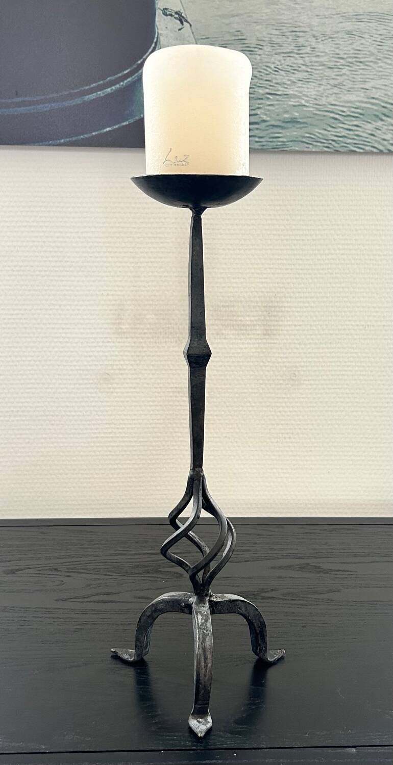 Brutalist wrought iron candle holder