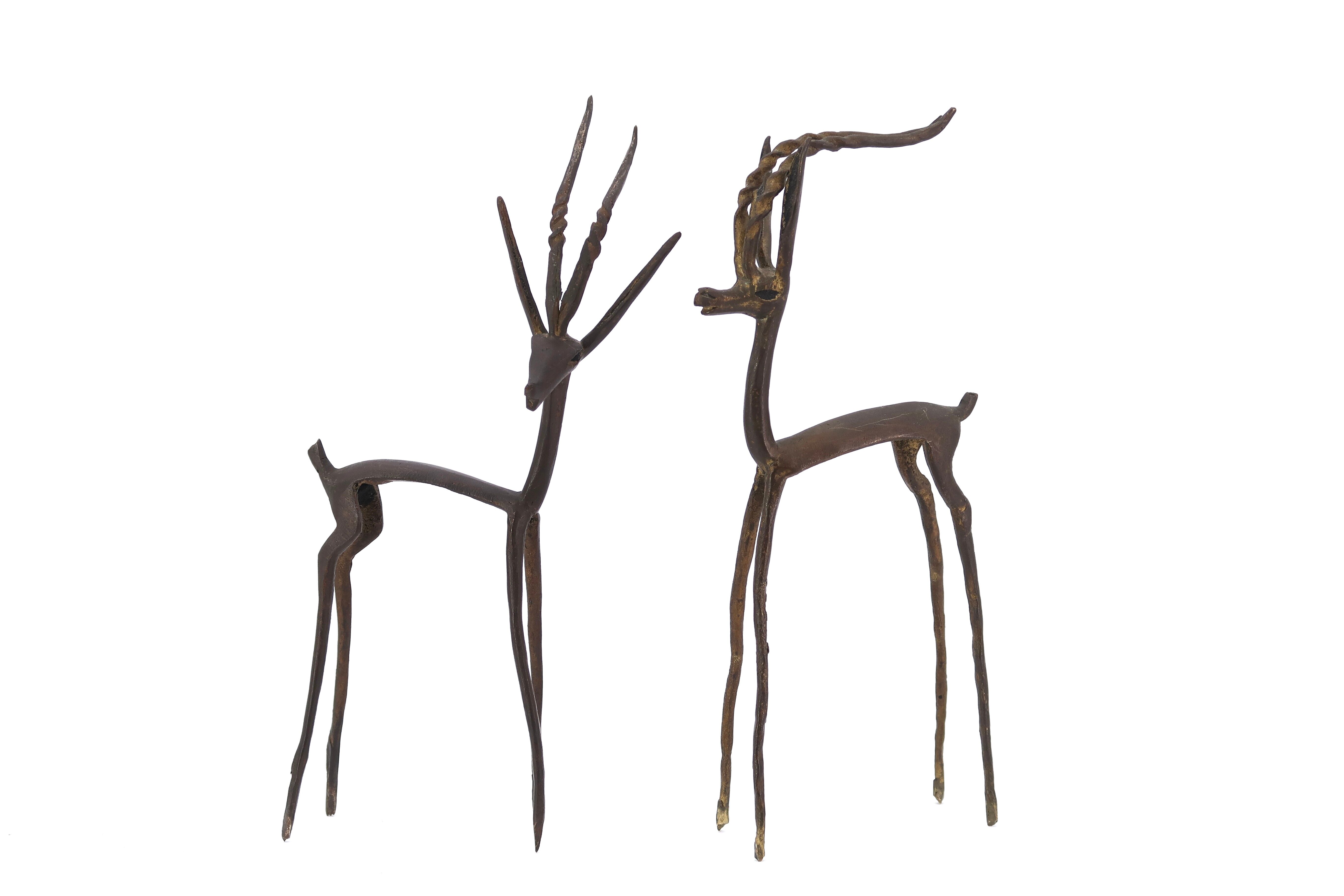 Pair of brass gazelles or antelopes, 50s