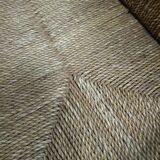 Vintage French papercord sofa with a metal frame base