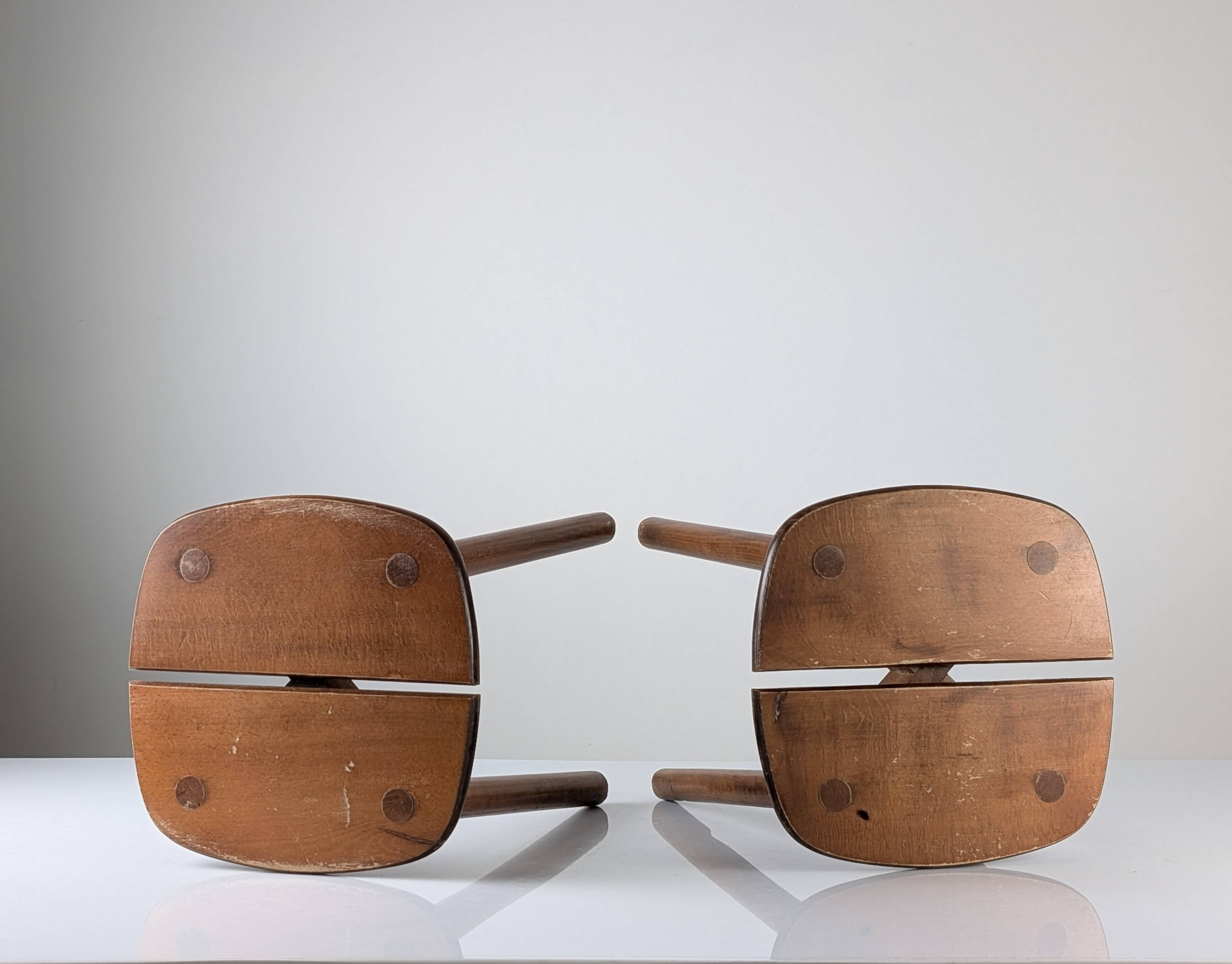 Pair of wooden stools by Pierre Gautier Delaye, France, 1960s