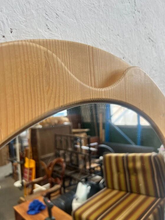 Vintage Large Pine Wooden Mirror, Sweden 1970's