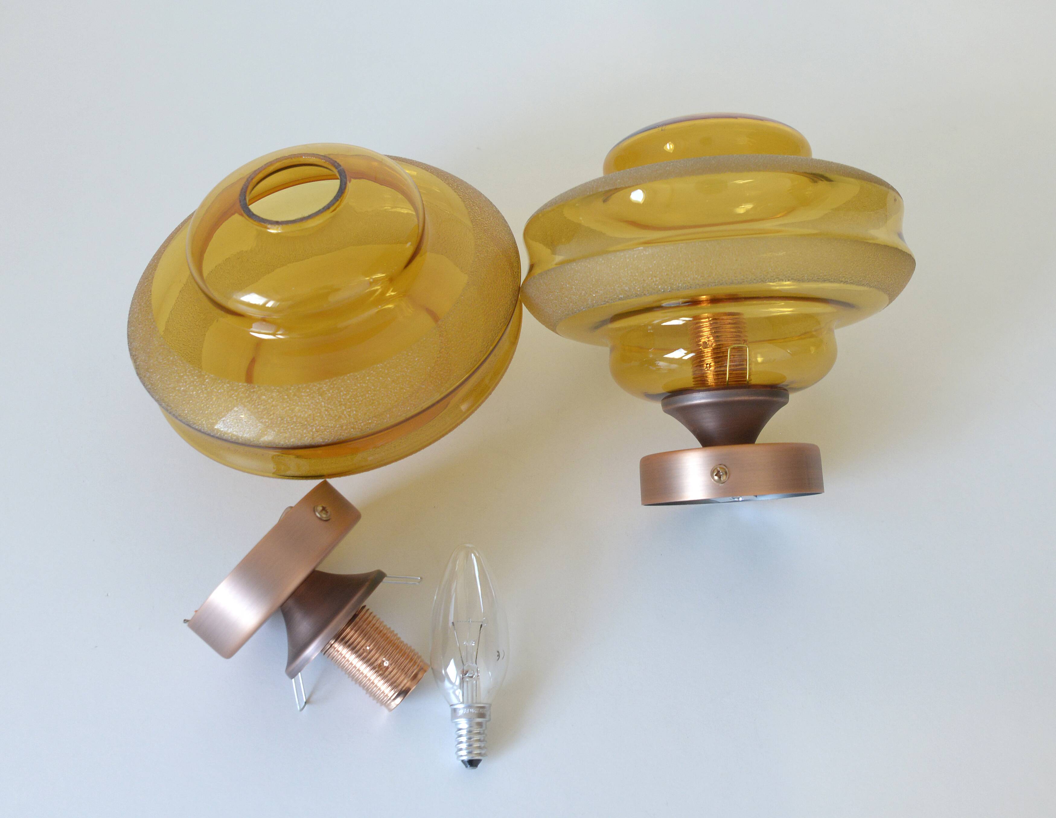 1 of 2 hand blown amber glass ceiling lights / redesign vintage wall lamps