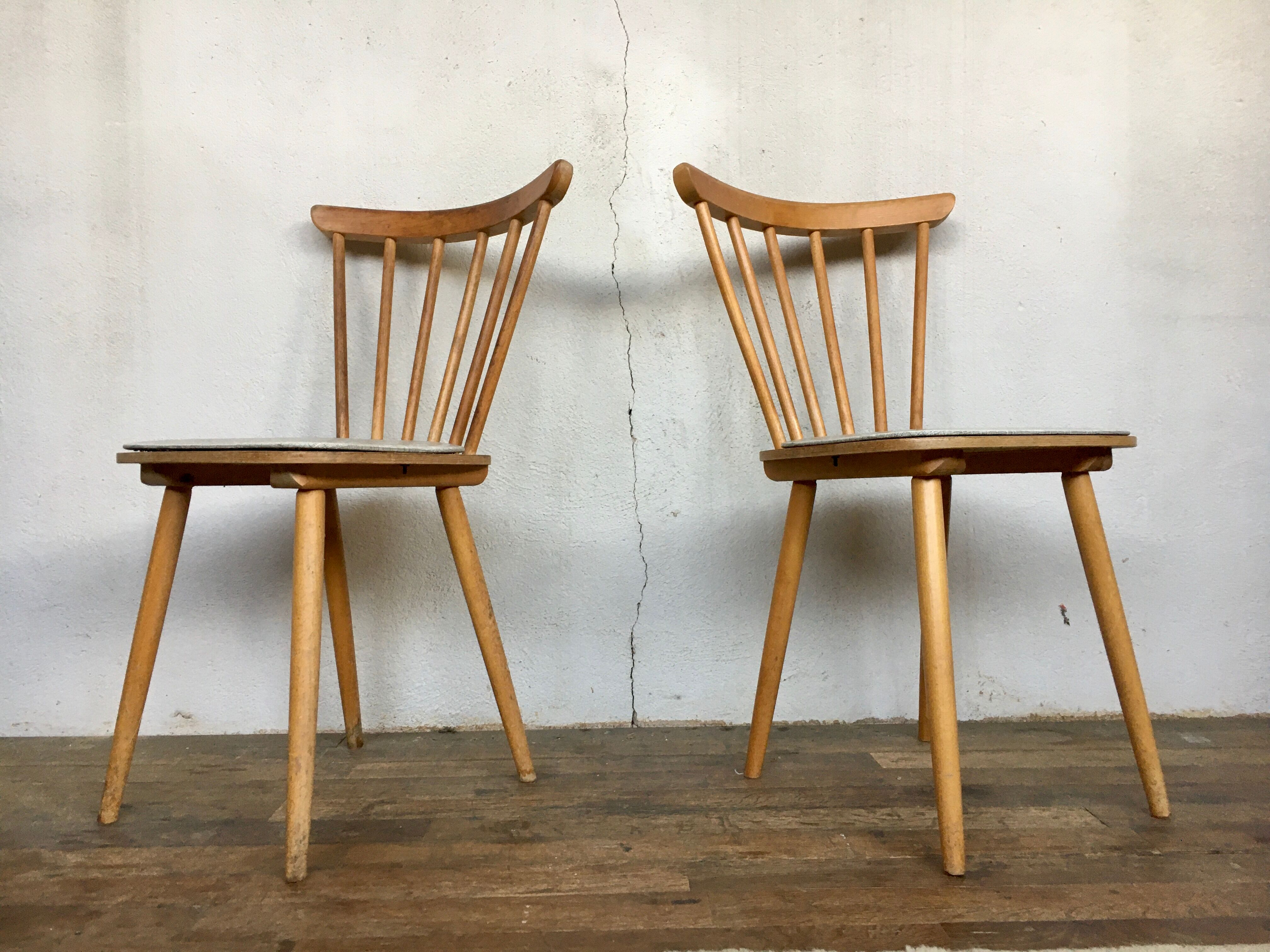 Pair of vintage white leatherette bistro chairs from the 1960s