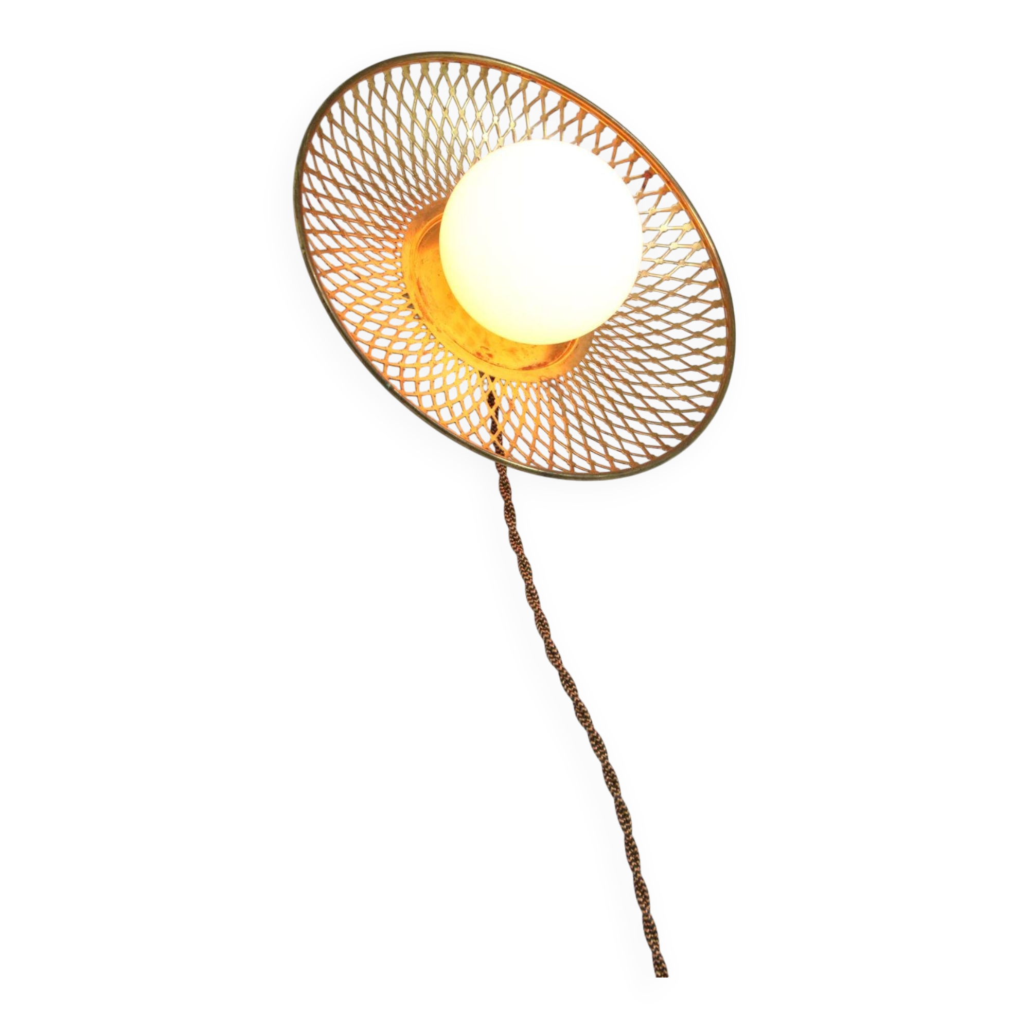 Mid-Century Intricate Wall Lamp in Brass and Opaline Glass, 1950s