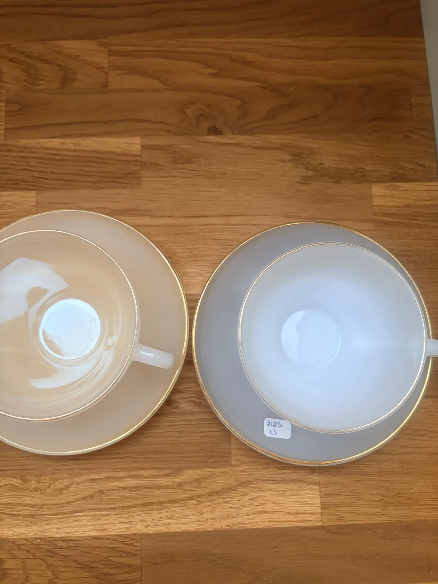 3 vintage Harlequin 211291 tea or chocolate cups and saucers.