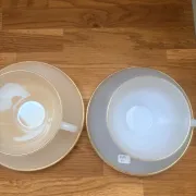3 vintage Harlequin 211291 tea or chocolate cups and saucers.
